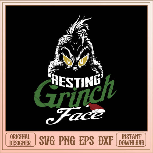 Resting grinch face svg, Grinch resting face outline svg bundle