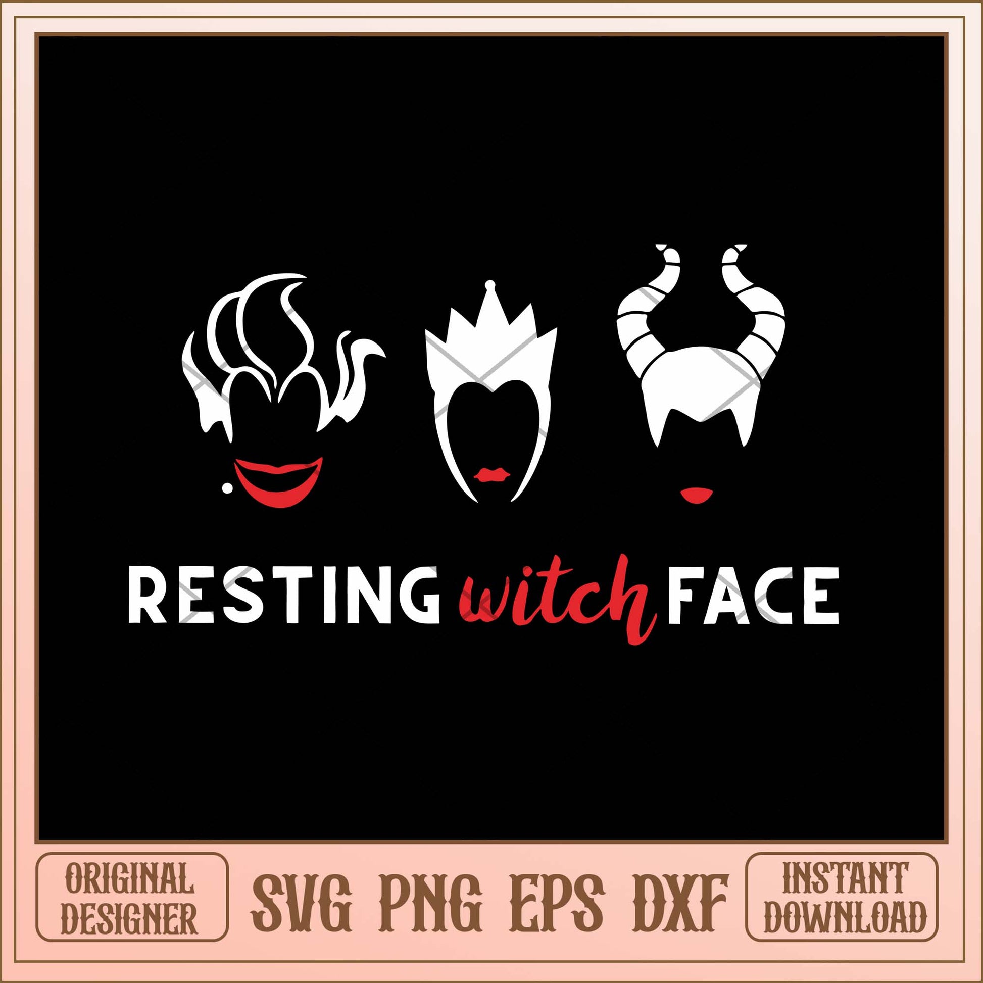 Resting witch face svg, Disney villains resting face svg bundle