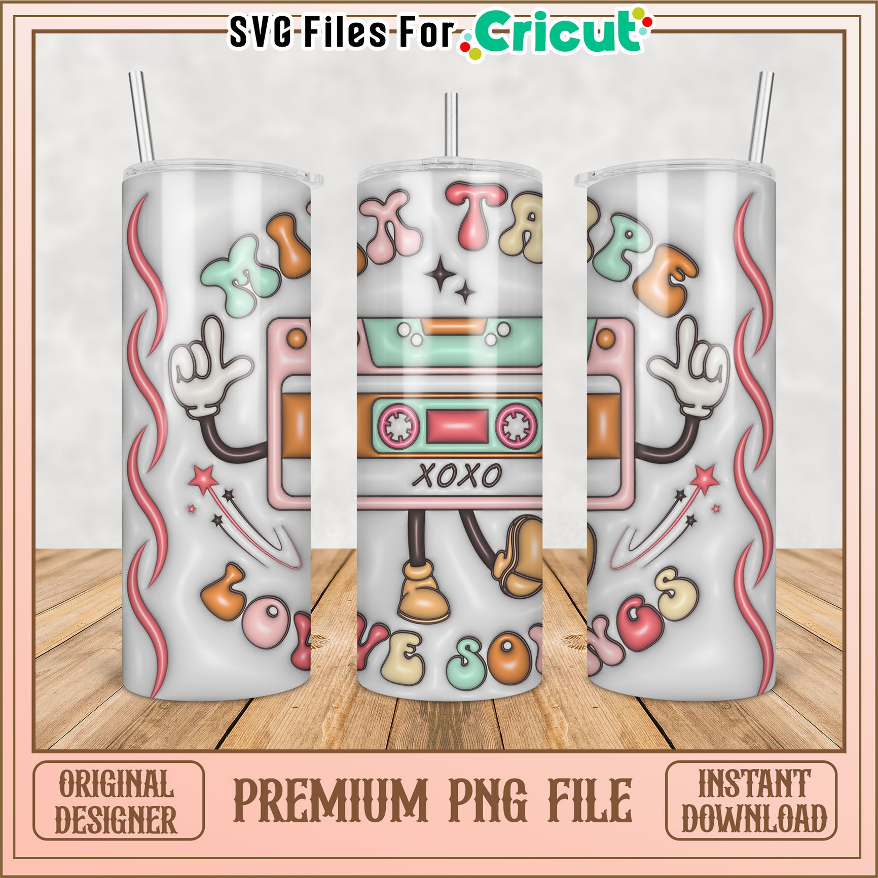 Retro Cassette Tape Tumbler PNG