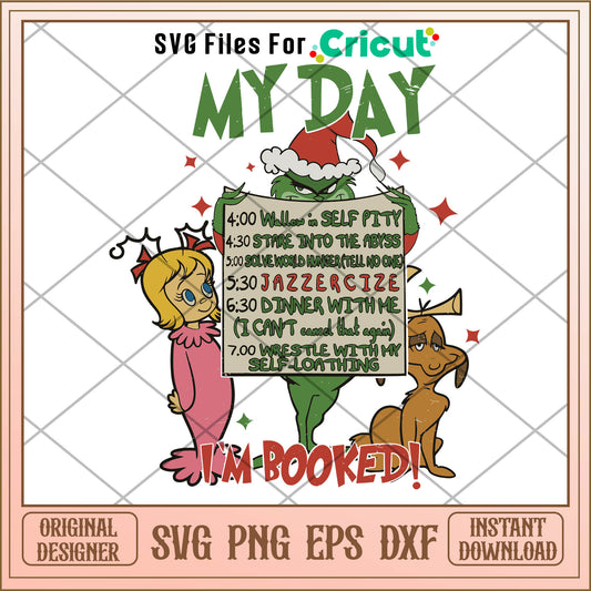 Retro Christmas Grinch My Day Im Booked SVG grinch hand holding​ svg