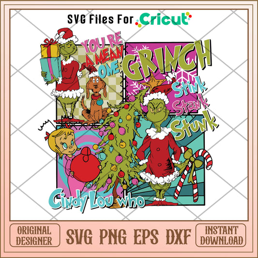 Retro Grinch Stink Stank Stunk SVG, christmas balls​ svg