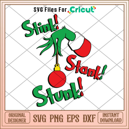 Retro Grinch Stink Stank Stunk SVG the grinch hand holding an ornament​ svg