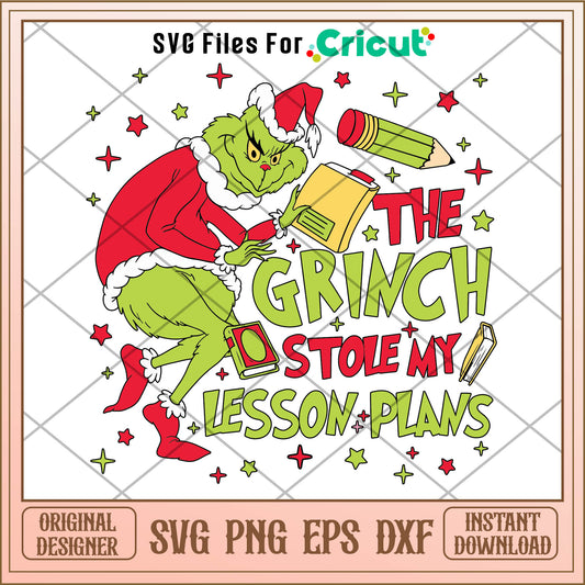 Retro Grinch Stole My Lesson Plans SVG, the grinch tiptoeing​ svg