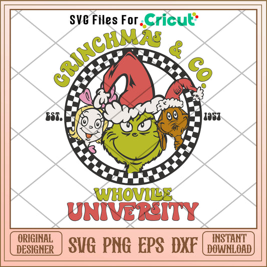 Retro Grinchmas And Co Whoville University Svg, whoville characters svg