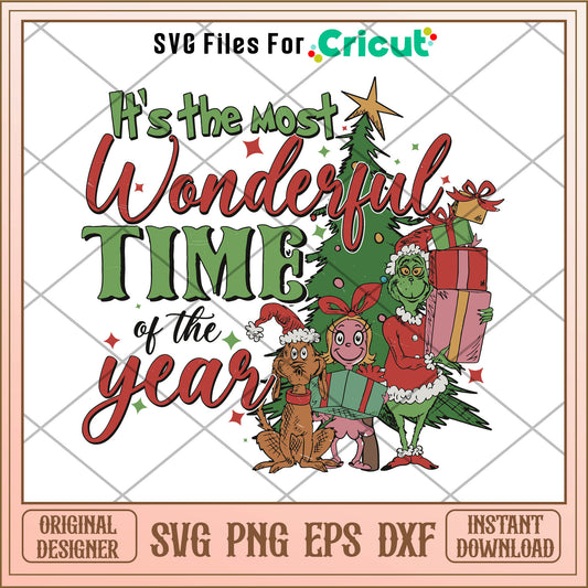 Retro Grinchmas Its The Most Wonderful Time Of The Year SVG, xmas tree svg