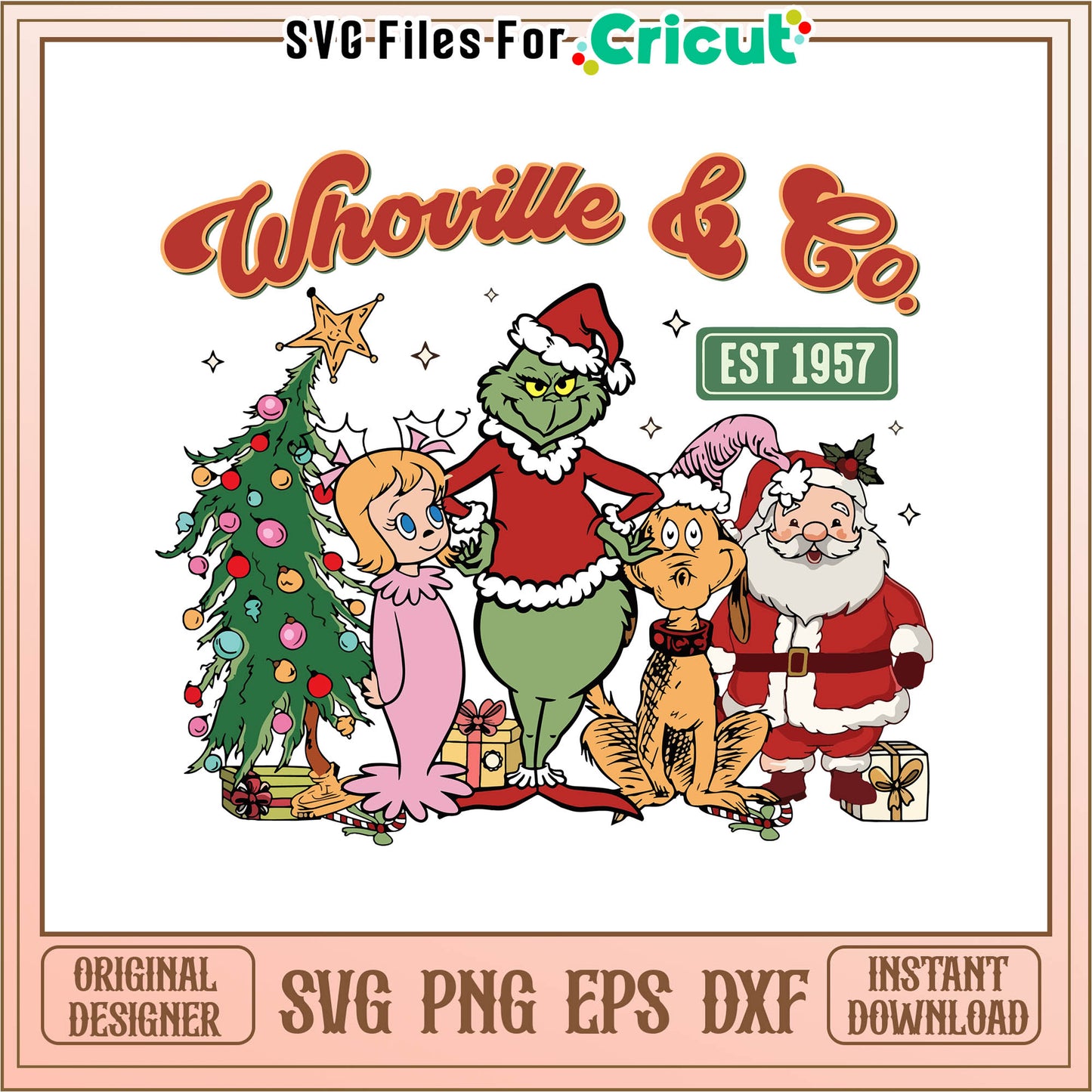 Retro Grinchmas Whoville Co Est 1957 svg, lenox grinchmas​ svg