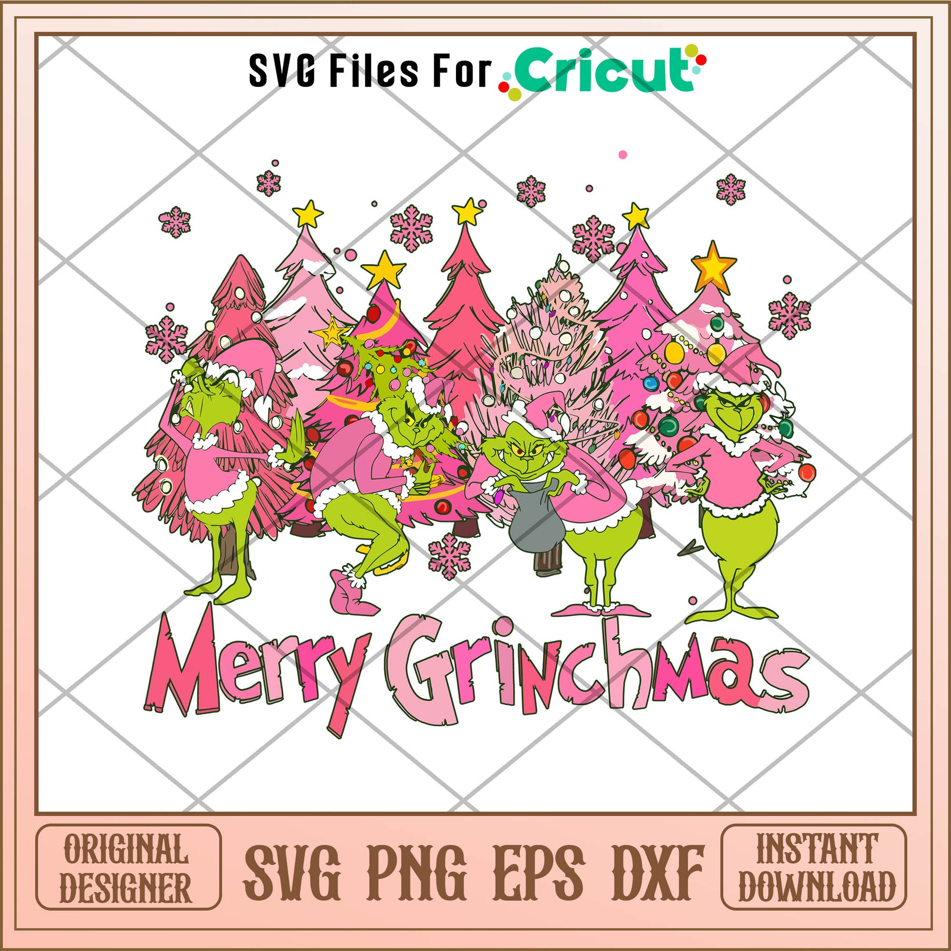 Retro Groovy Pink Christmas Merry Grinchmas SVG pink xmas trees​ svg