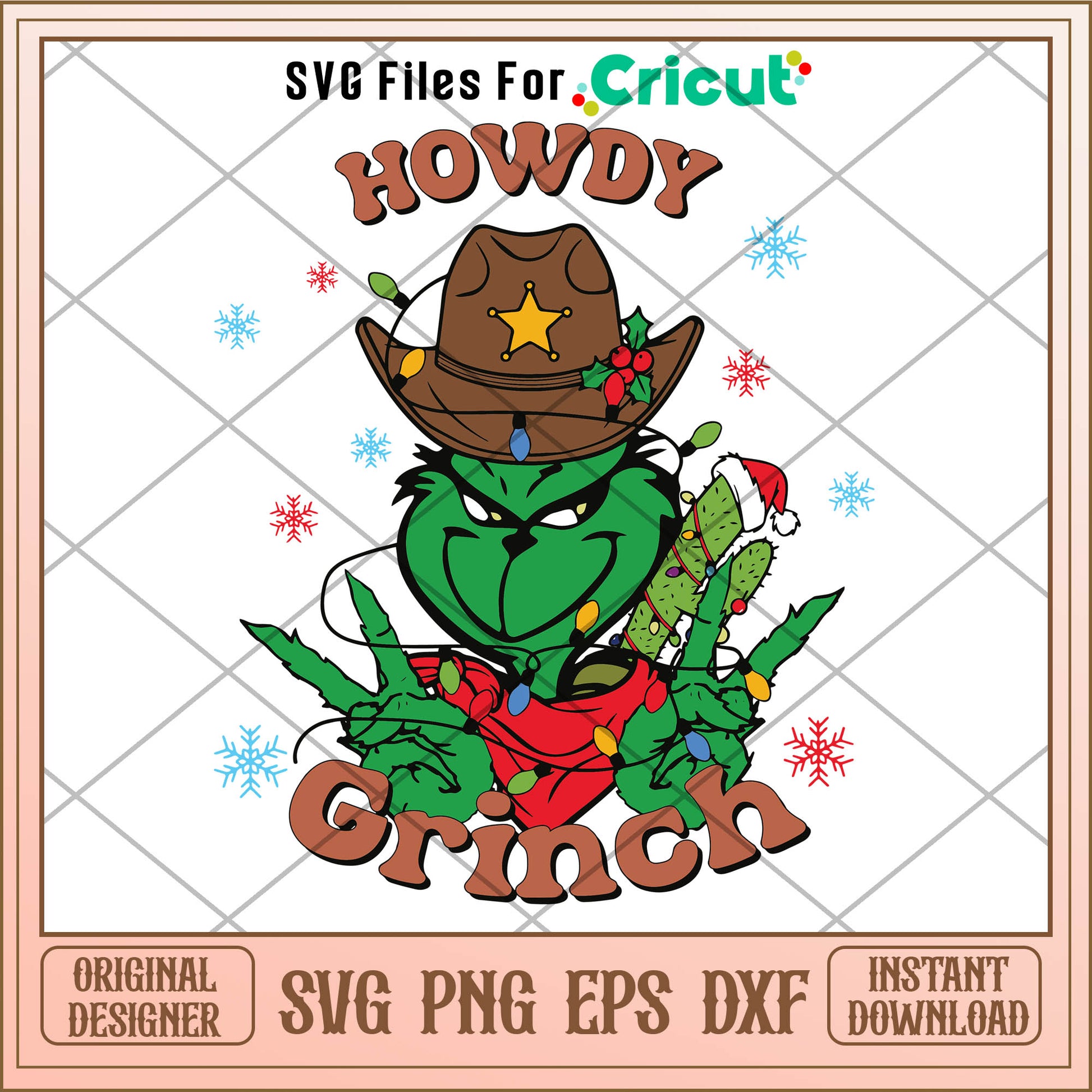 Retro Howdy Grinch Cowboy SVG, cowboys grinch​ svg, christmas lights svg