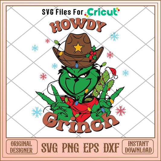 Retro Howdy Grinch Cowboy SVG, cowboys grinch​ svg, christmas lights svg