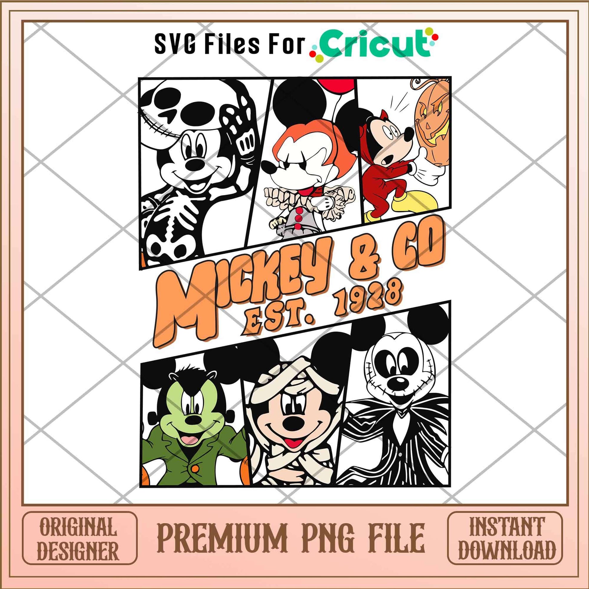 Retro Mickey And Co Est 1928 png, Disney characters png, Digital Download