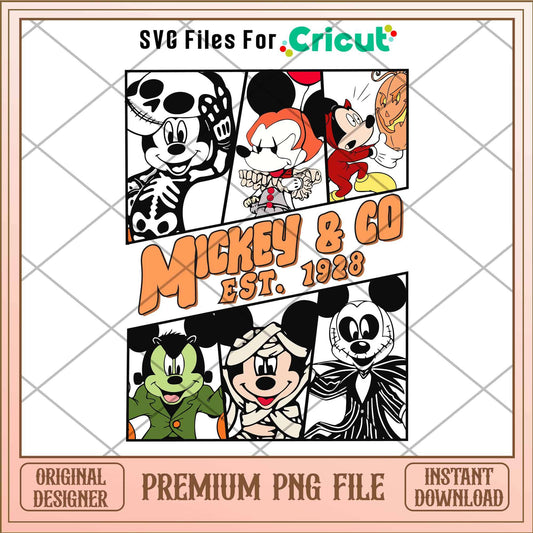 Retro Mickey And Co Est 1928 png, Disney characters png, Digital Download
