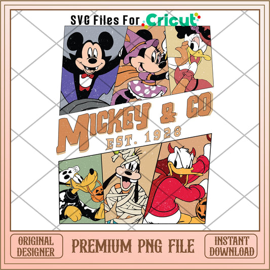 Retro Mickey And Co Est 1928 png, Disney characters png, Digital Download