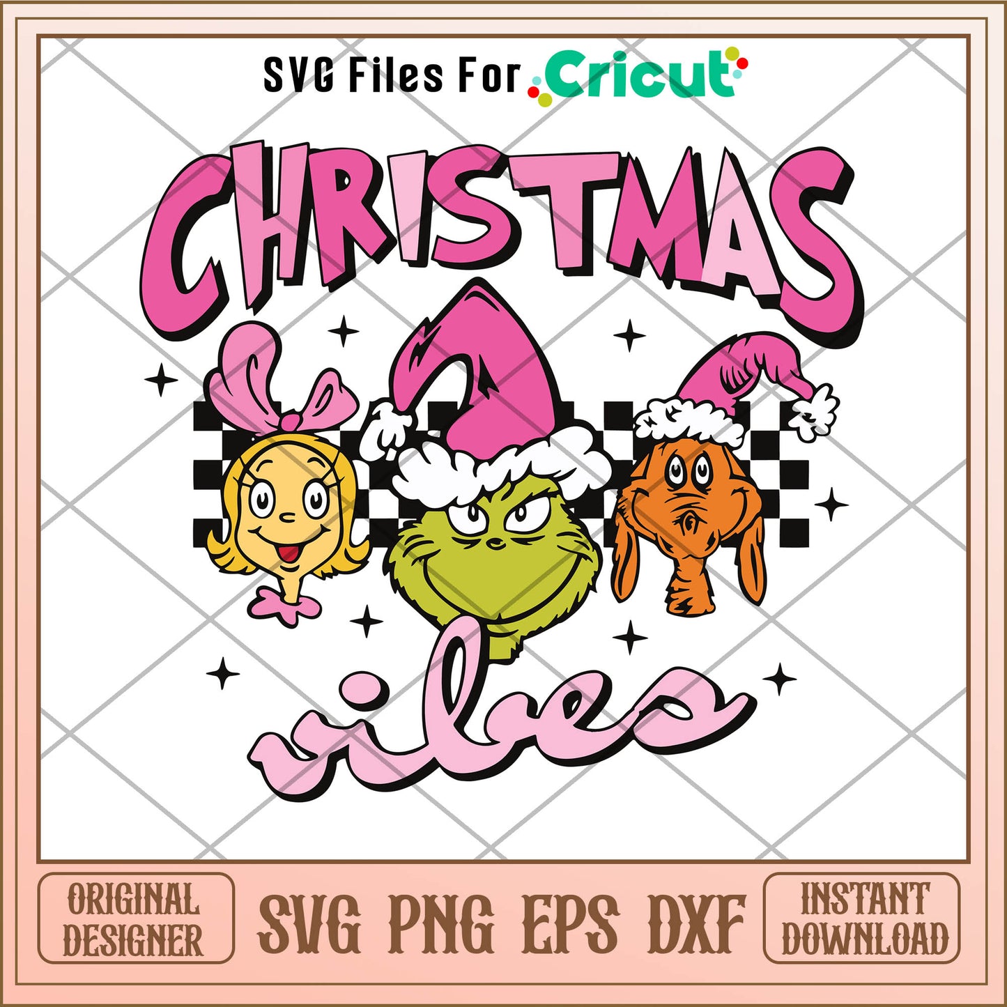 Retro Pink Grinch Friends Christmas Vibes SVG, cindy lou who svg