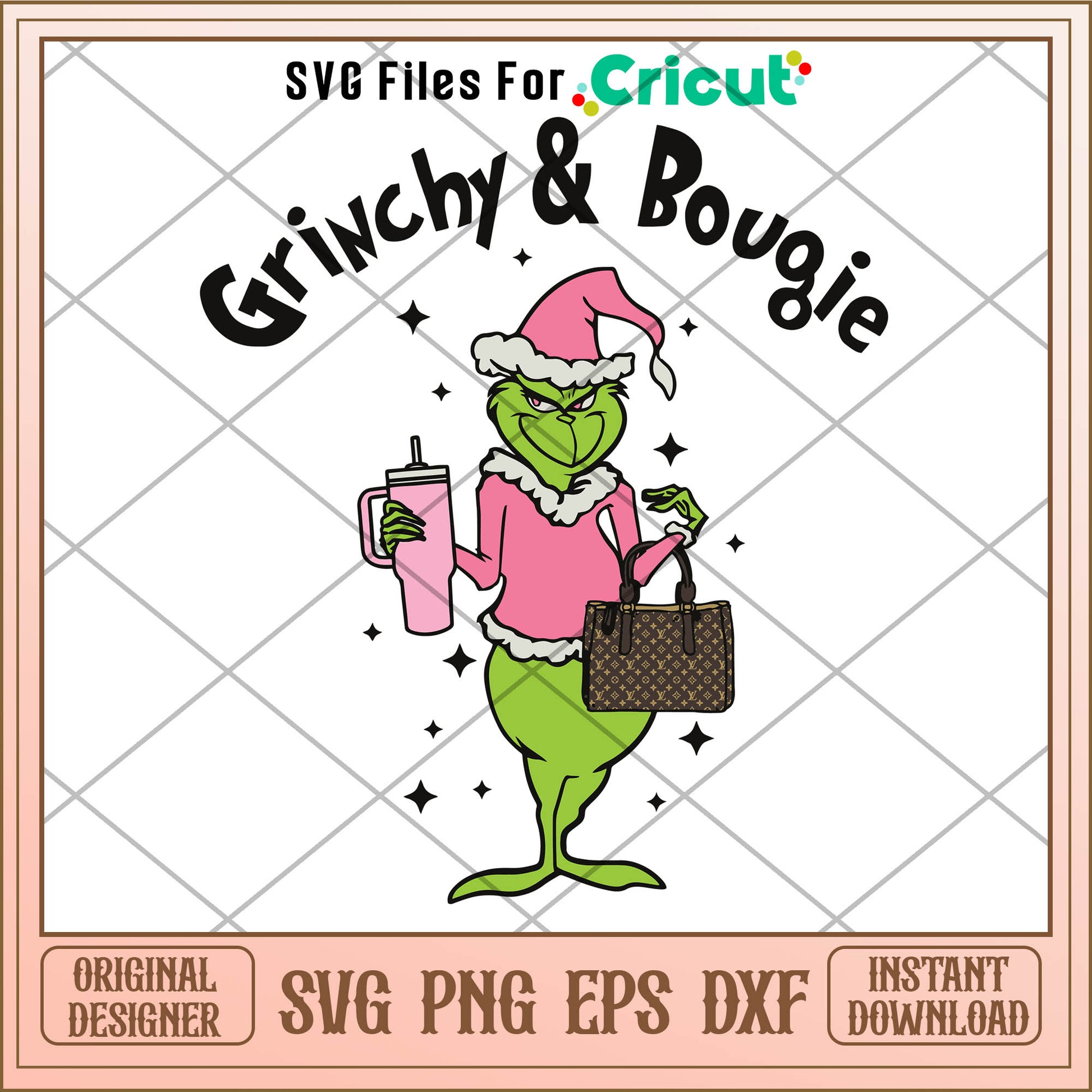 Retro Pink Grinchy And Bougie SVG, grinch handbags​ svg