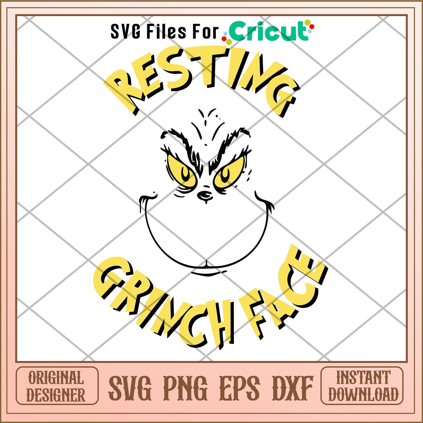 Retro Resting Grinch Face SVG, grinch face outline​ svg