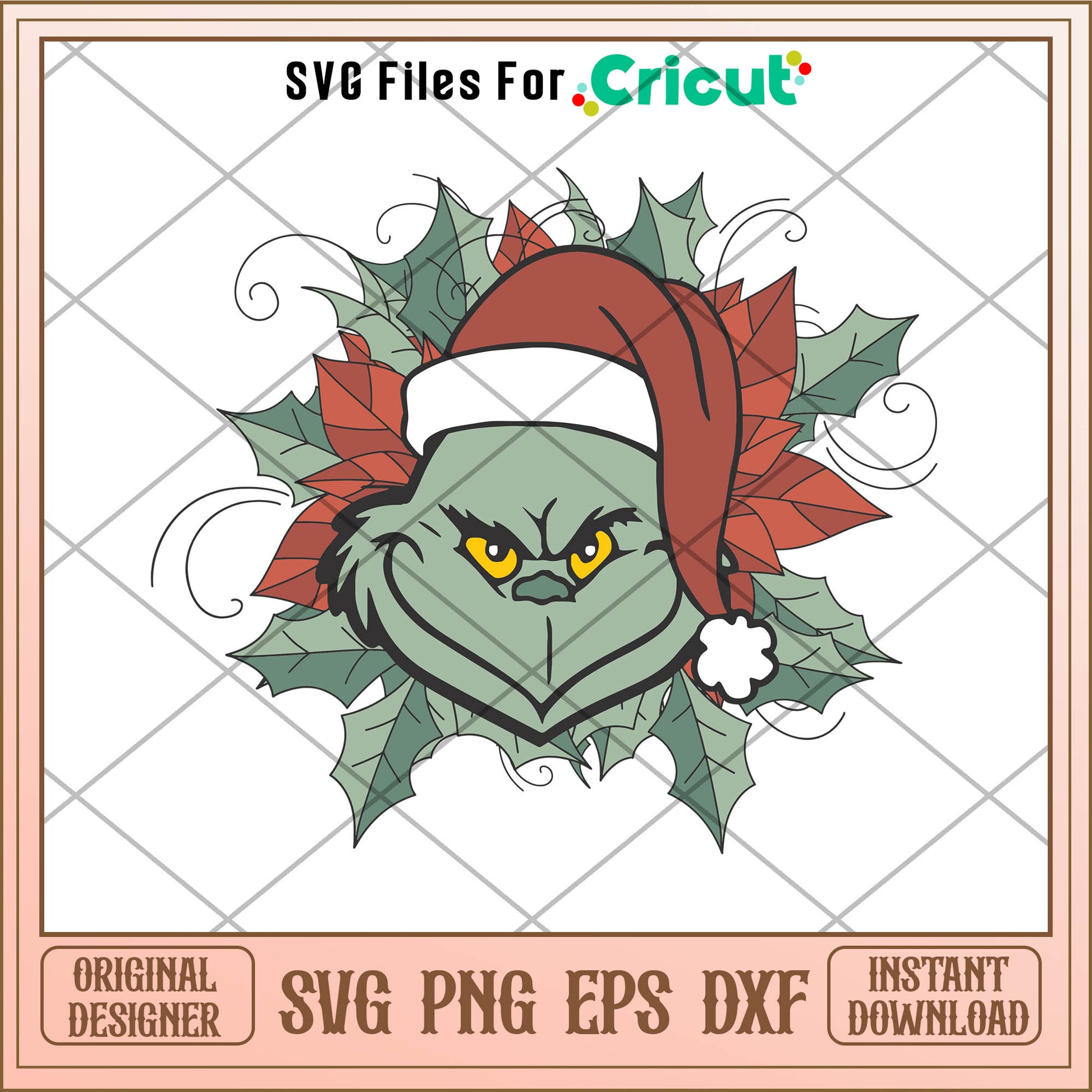 Retro Santa Grinch And Leaves SVG, grinch face image​ svg