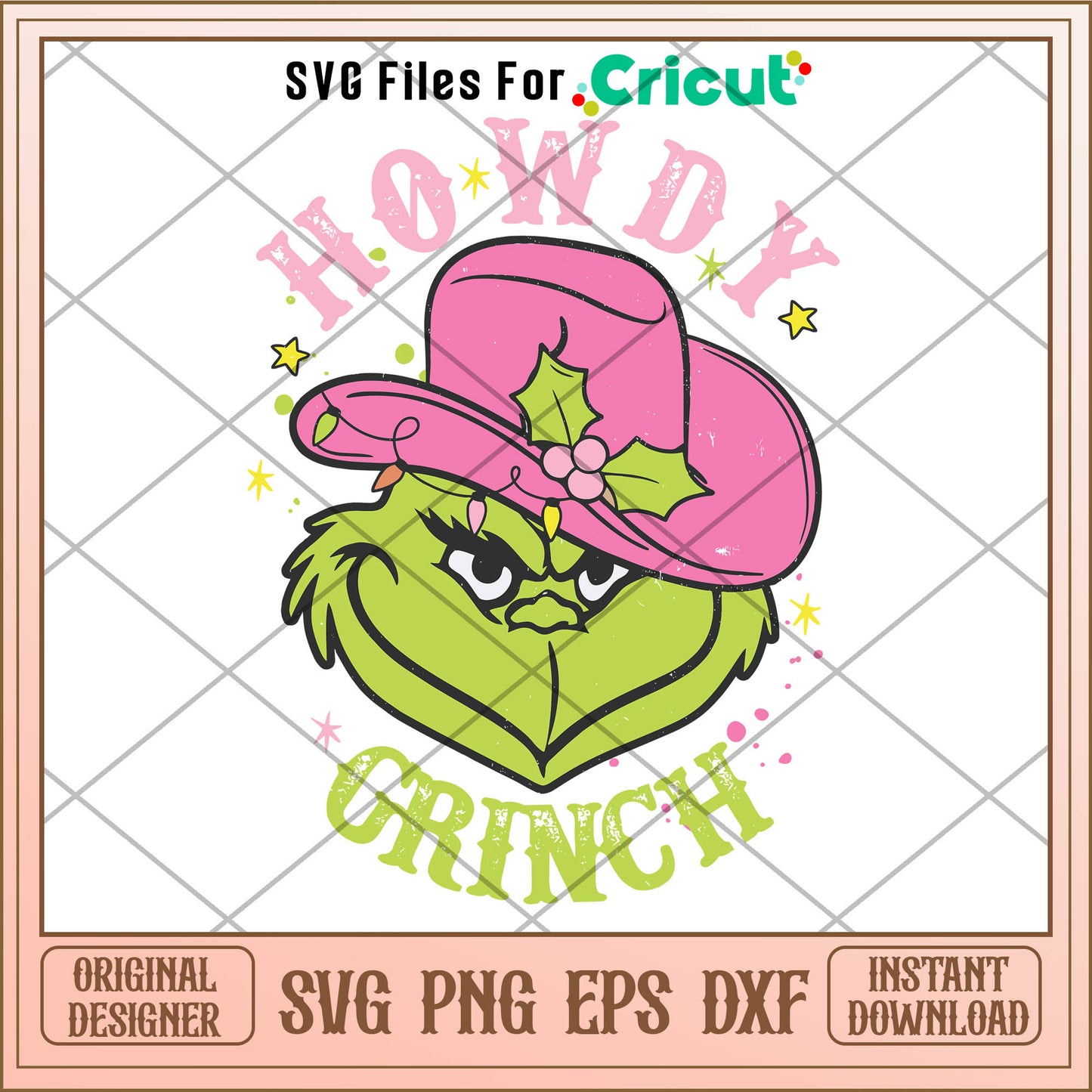 Retro Vintage Howdy Grinch Western Cowboy Christmas SVG, cowgirl hat​ svg