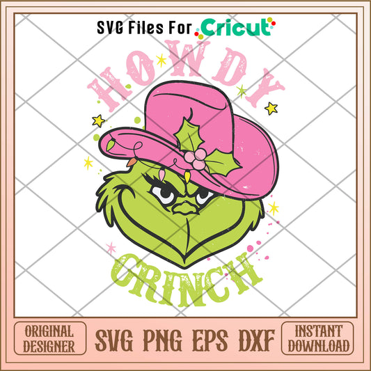 Retro Vintage Howdy Grinch Western Cowboy Christmas SVG, cowgirl hat​ svg