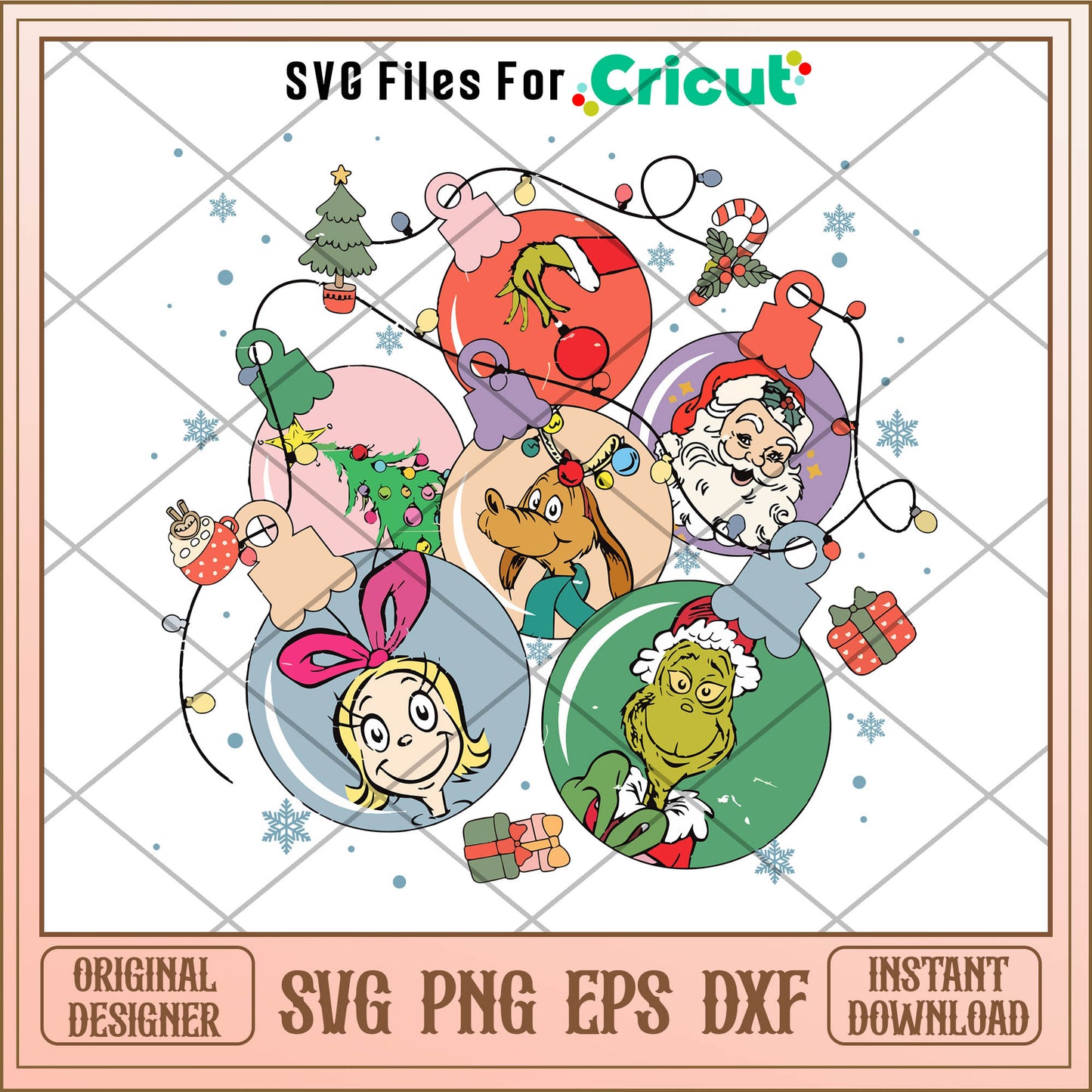 Retro Christmas Balls Grinch Friends SVG , christmas balls svg