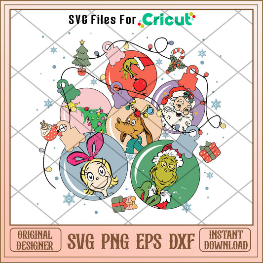 Retro Christmas Balls Grinch Friends SVG , christmas balls svg