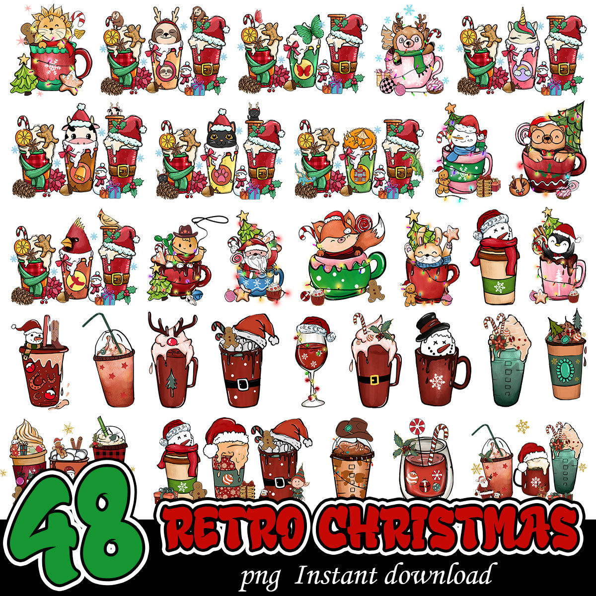 Retro Christmas coffee cups svg bundle, Christmas bundle