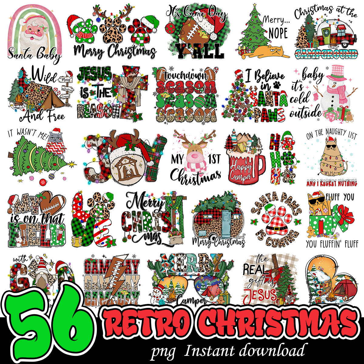 Retro Christmas Bundle Quotes PNG, Retro Christmas art bundle
