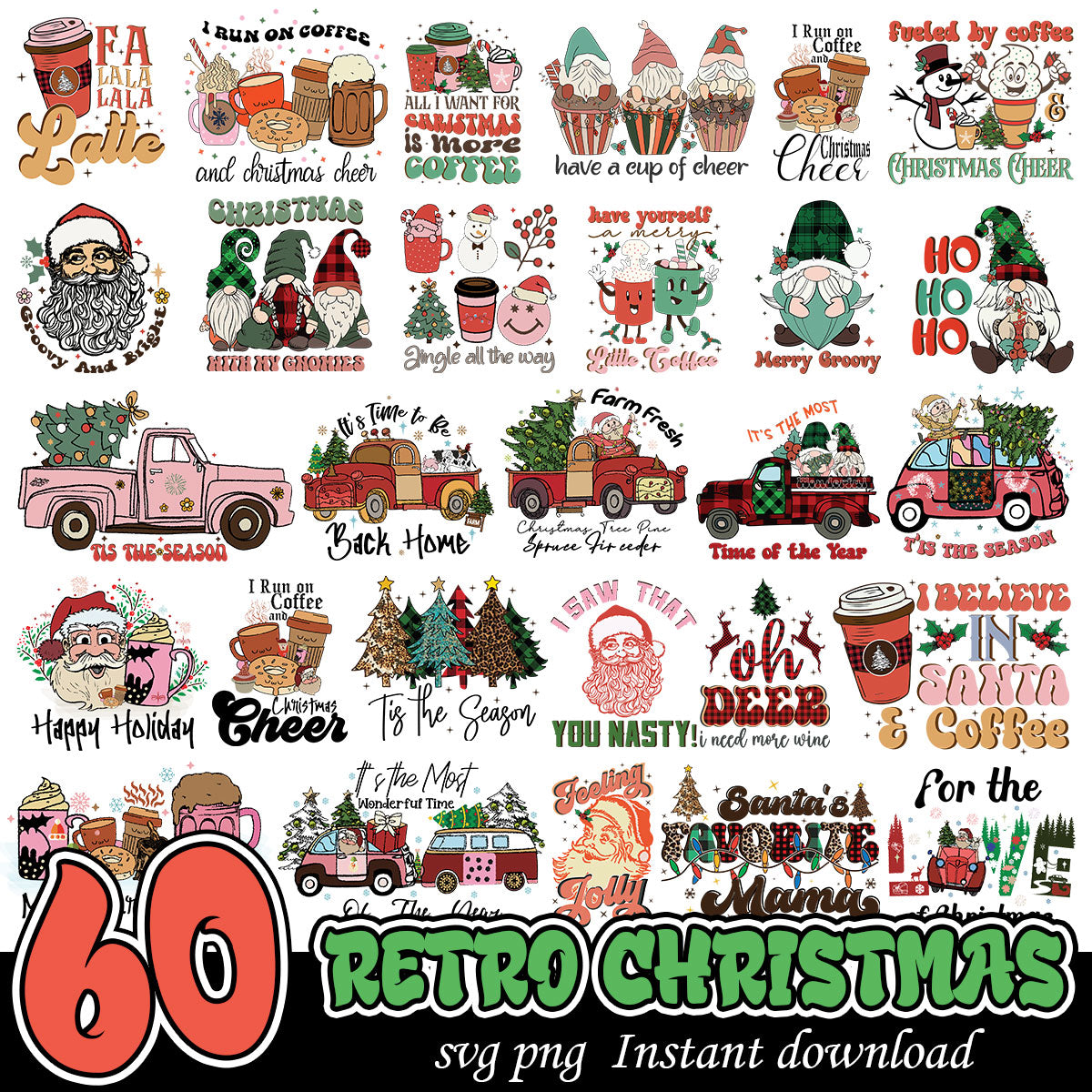 Retro Christmas gnomes svg bundle, Christmas bundle, Retro Christmas bundle