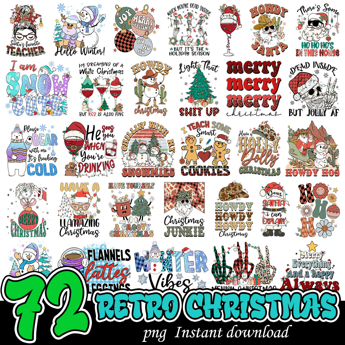 Retro Christmas Winter png bundle, Christmas bundle, Winter bundle