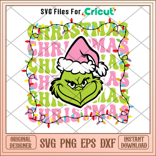 Retro Christmas Grinch Face SVG, merry christmas text svg