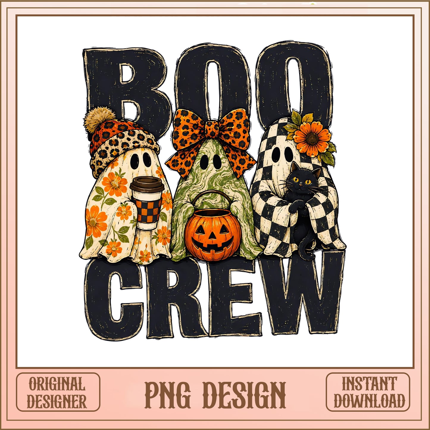 Retro Ghost Boo Crew PNG, Halloween Ghost Trio PNG, Spooky PNG