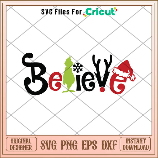 Retro Grinch Believe Christmas SVG, grinch standing svg