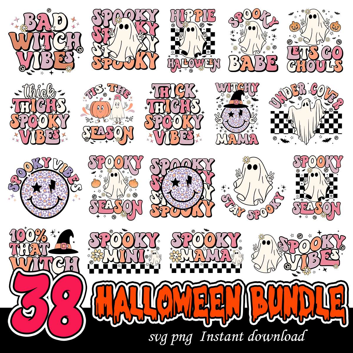 Retro Halloween Clipart SVG, Spooky Vibes svg bundle