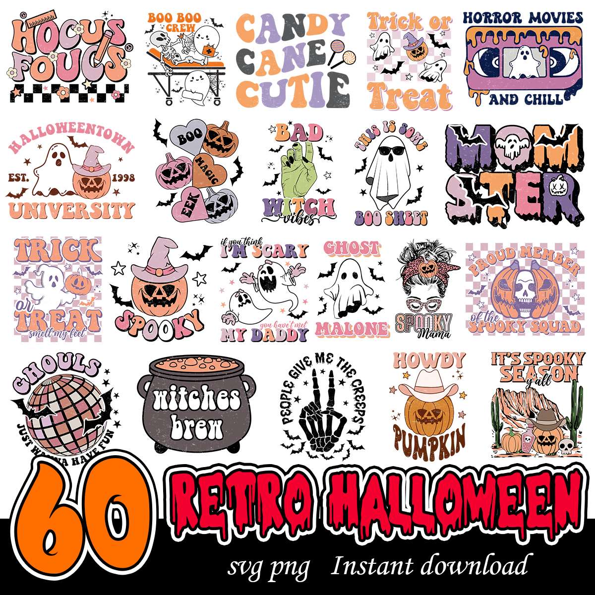 Retro Halloween Ghost Bundle PNG, Horror killers bundle