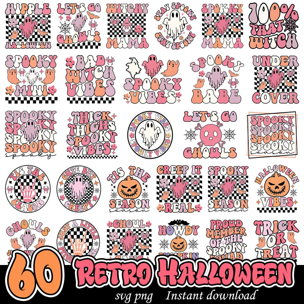 Retro Halloween Clipart ,Bundle SVG, Spooky Vibes svg bundle