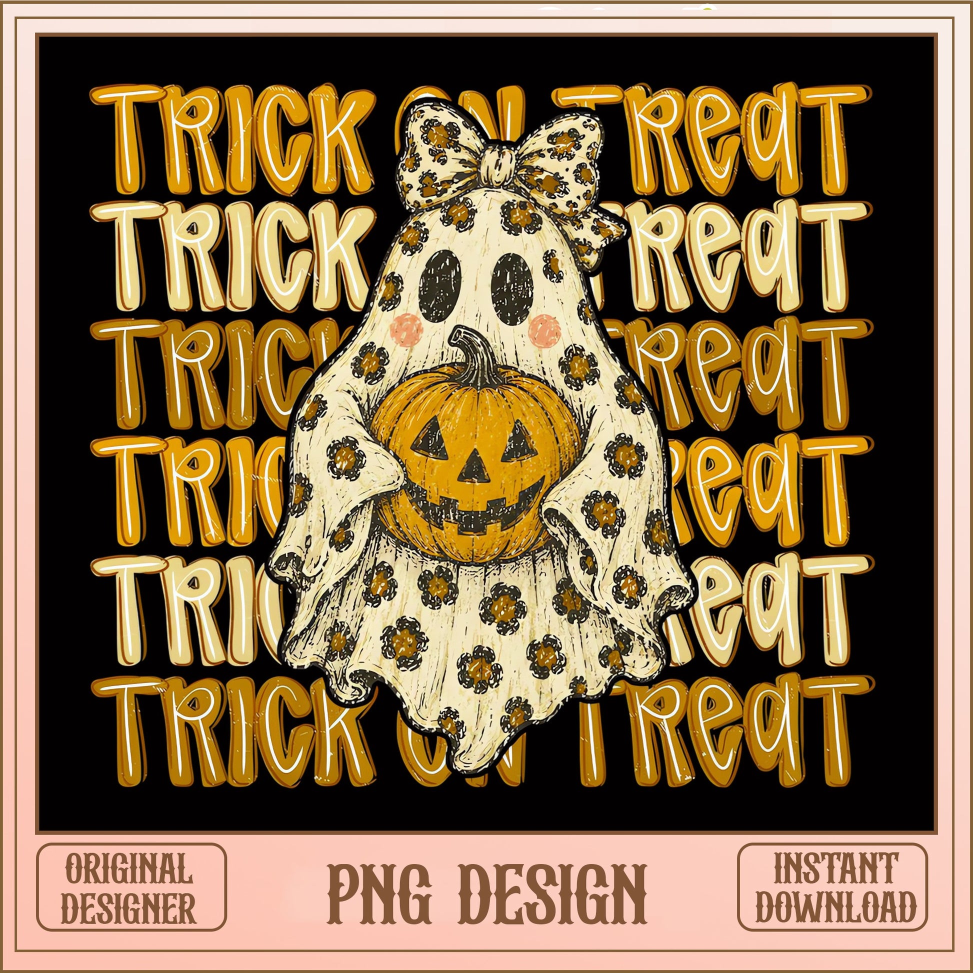 Retro Halloween Ghost With Pumpkin PNG, Trick Or Treat PNG, Cute Ghost PNG