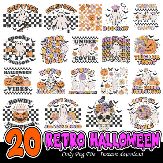 Retro Halloween art Png Bundle, Halloween spooky vibes art bundle