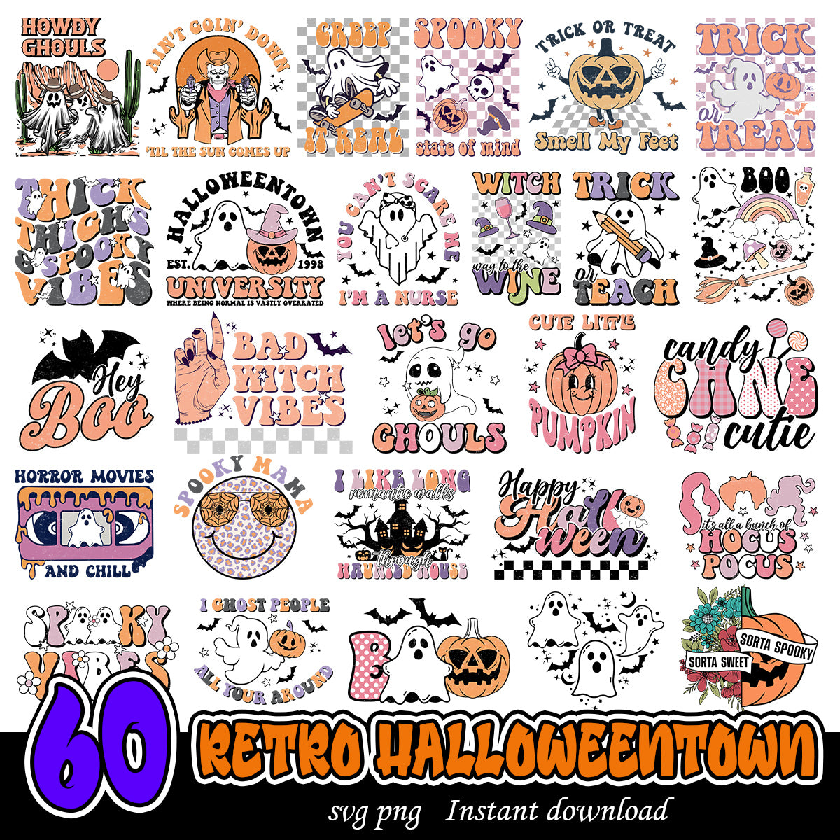 Retro Halloweentown Svg Bundle, Retro art bundle 