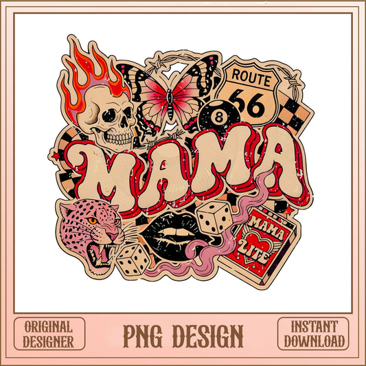 Retro Mama PNG, Boho Mama Skull Butterfly Leopard, Mom PNG