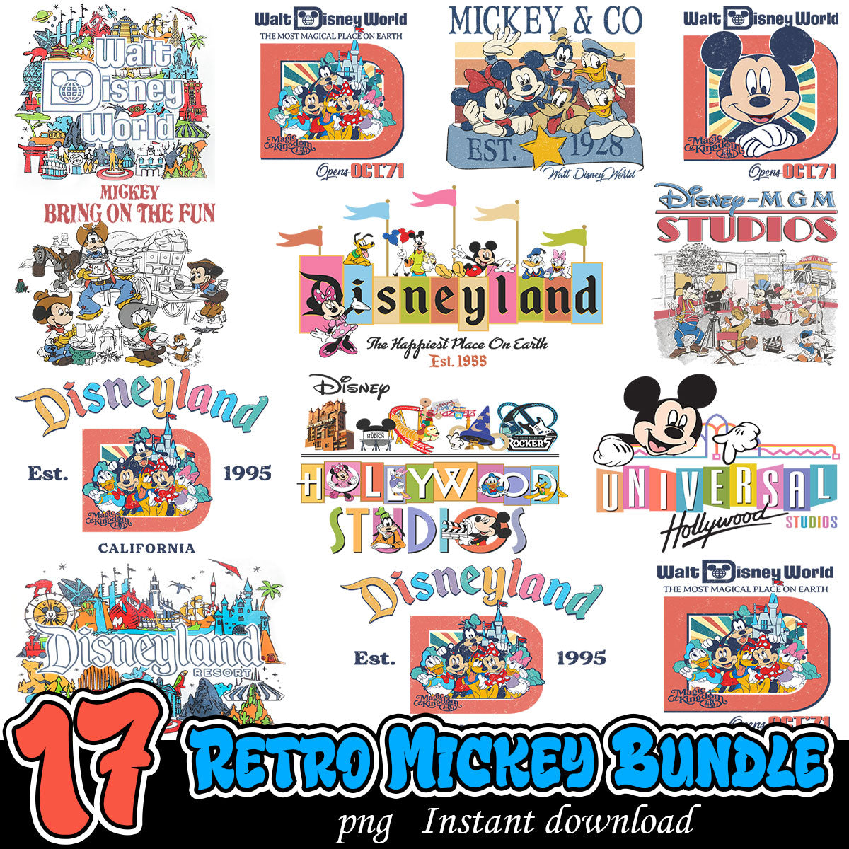 Retro Mickey Bundle png, Retro Disney png bundle