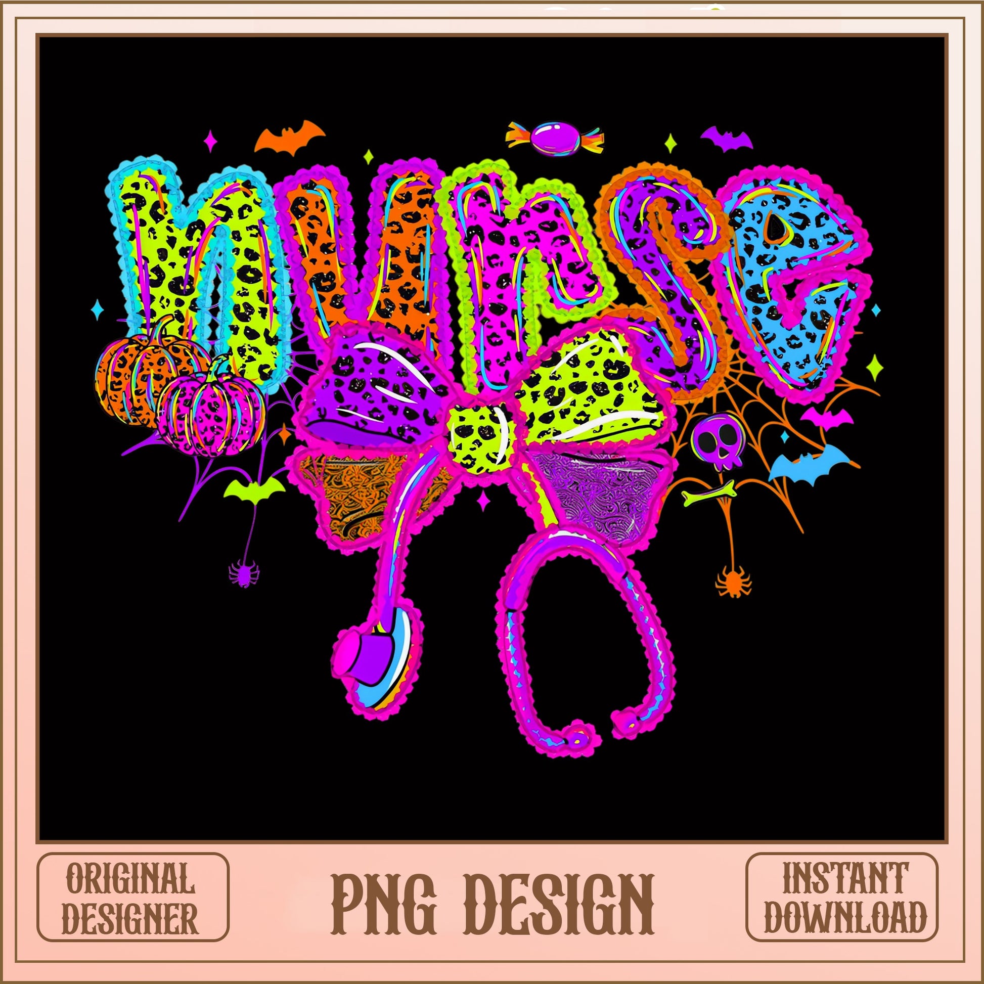 Retro Nurse Halloween PNG, Leopard Neon Sublimation Design, Spooky Nurse PNG
