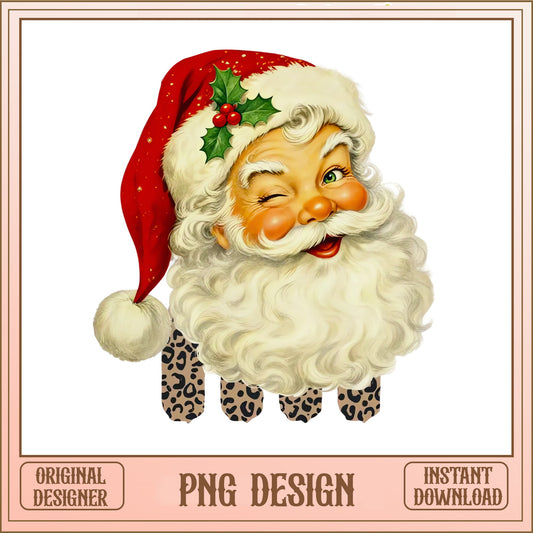 Retro Santa Claus Winking PNG, Leopard Print, Christmas PNG
