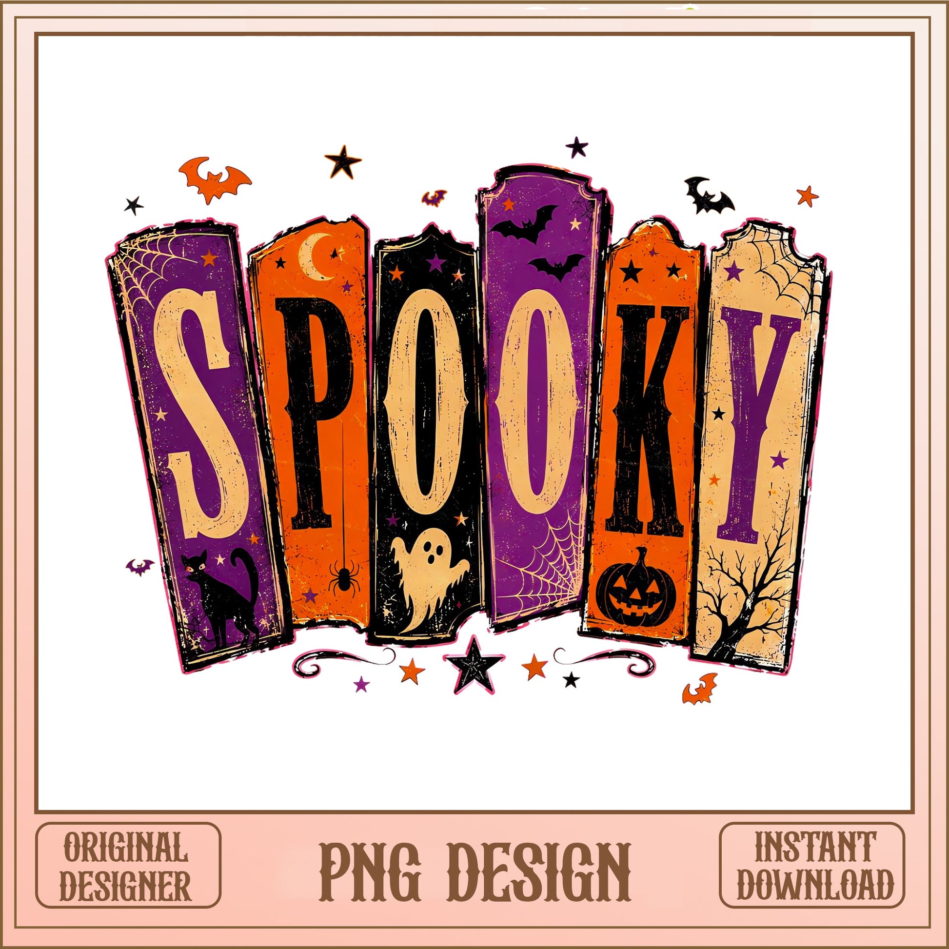 Retro Spooky Sign PNG, Halloween Ghost Pumpkin, Spooky Halloween PNG File