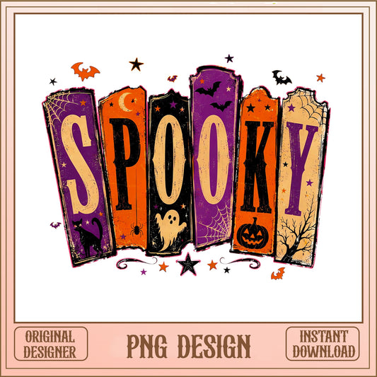 Retro Spooky Sign PNG, Halloween Ghost Pumpkin, Spooky Halloween PNG File