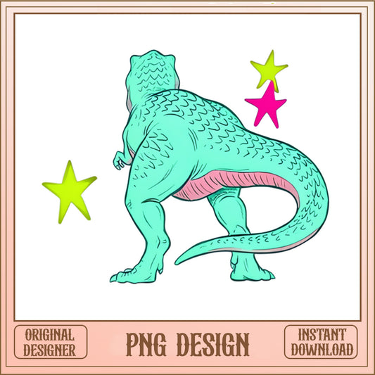Retro T Rex Dinosaur PNG, Cute Dino Stars PNG, Trendy PNG