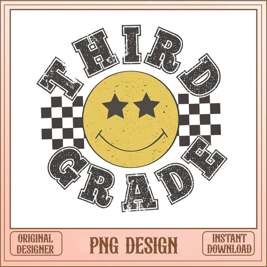 Retro Third Grade Smile Face PNG, 3rd Grade PNG, School PNG