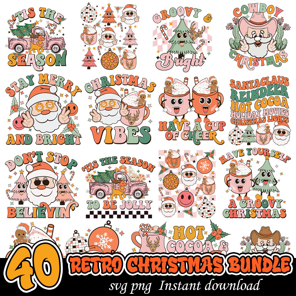 Retro Christmas vibes svg bundle, Christmas svg bundle