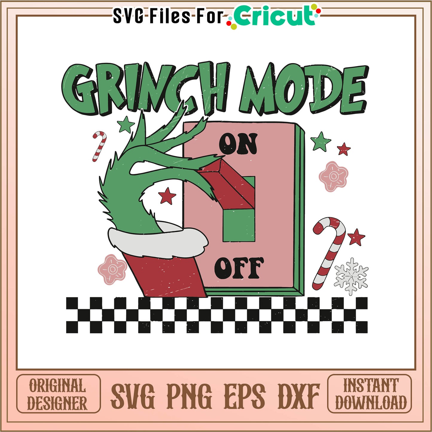 Retro christmas grinch mode svg, grinch mode on​ svg, grinch mode svg