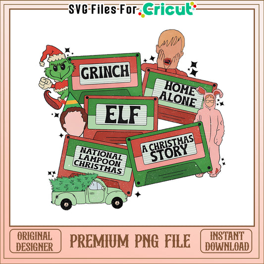 Retro christmas movie grinch home alone png, retro christmas decorations png