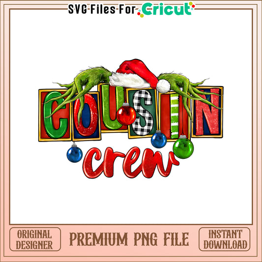 Retro cousin crew Grinch hand png, retro christmas​ png