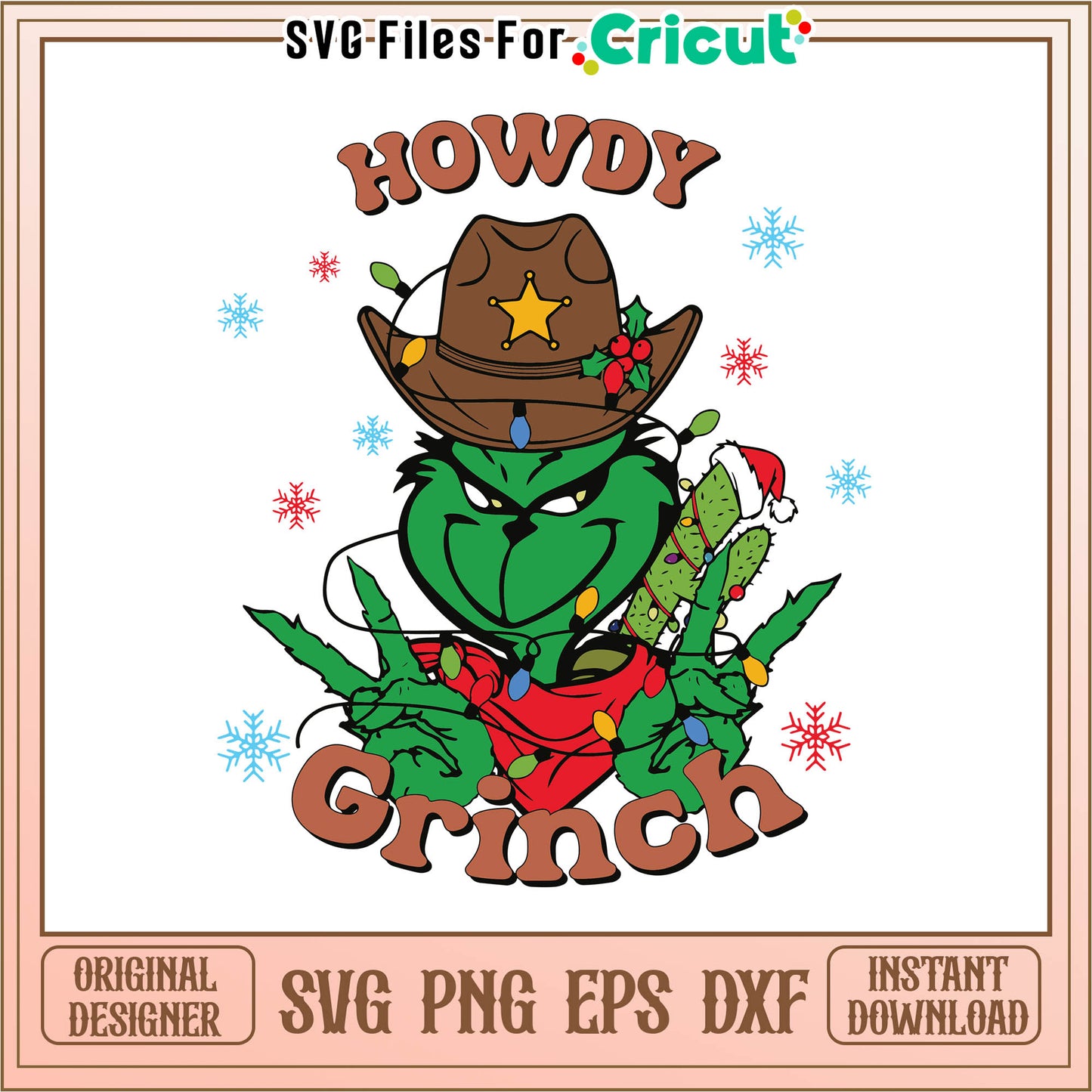 Retro howdy grinch cowboy cartoon svg, the cartoon grinch​ svg